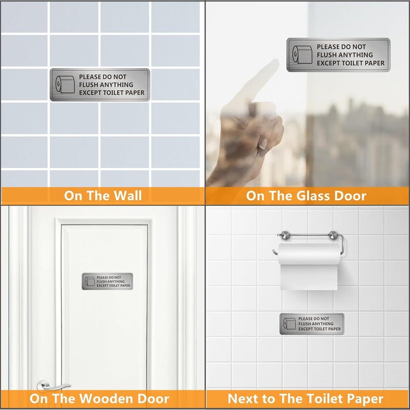MongFun Do Not Flush Anything Except Toilet Paper Sign for Bathroom, Do Not Flush Rules Bathroom Sign, (2 PACK) Self-adhesive Aluminum Metal Signs for Business and Home (9 x 3 Inch, Brushed Aluminum) - Image 3